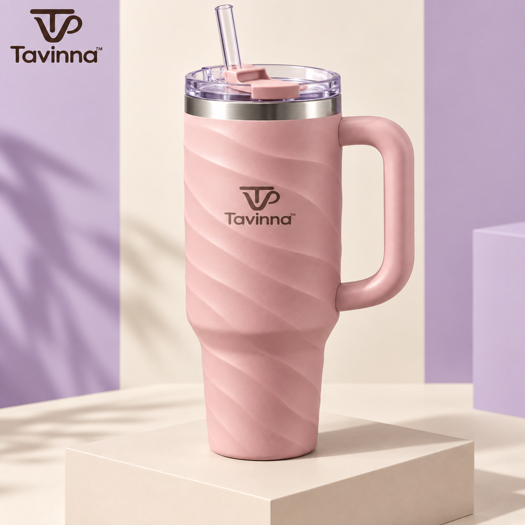 Blush pink Tavinna insulated tumbler with handle and straw