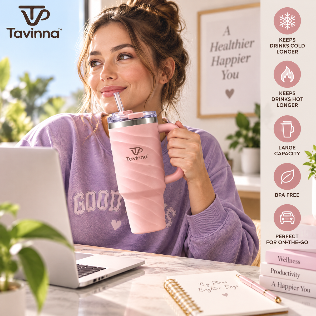 Blush pink insulated tumbler lifestyle view
