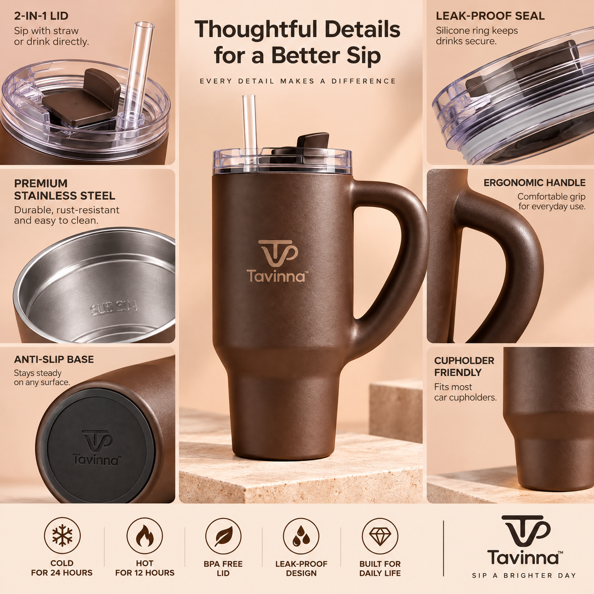 Tavinna Cocoa Cream Travel Tumbler image 3